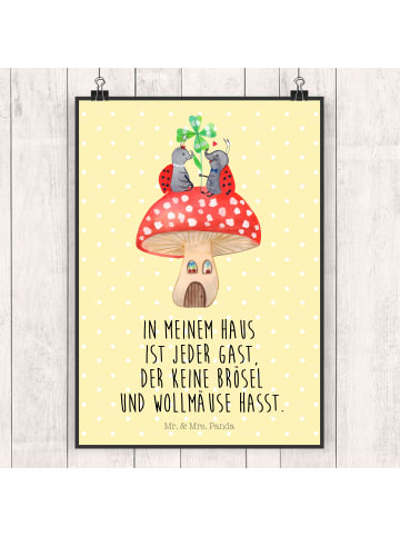 Mr. & Mrs. Panda Wandbild Marienkäfer Fliegenpilz mit Spruch in Gelb Pastell