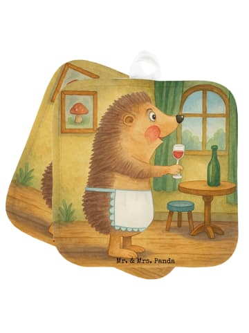 Mr. & Mrs. Panda Ofenhandschuhe Igel Wein Design ohne Spruch in Weiß