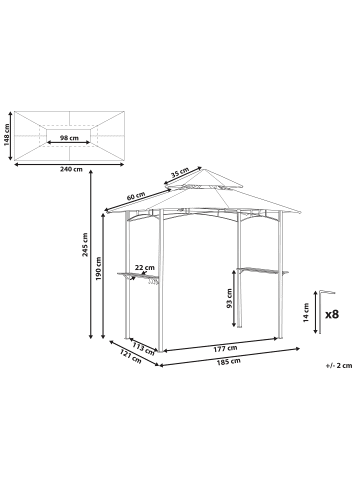 Beliani Pavillon NARO in Grün/Schwarz - (W) 240 x (H) 245 x (L) 148 cm