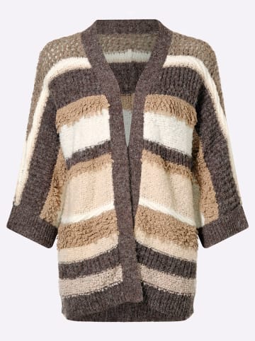 Heine Strickjacke in dunkeltaupe-ecru-geringelt