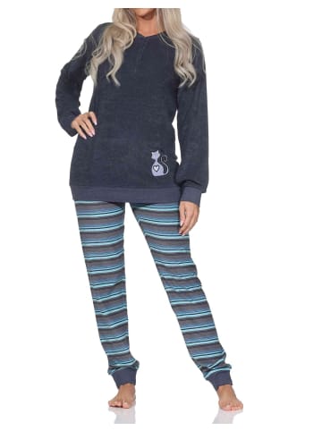 NORMANN Frottee Schlafanzug langarm Bündchen Tiermotiv in blau-mel.