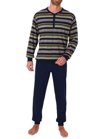 NORMANN Pyjama lang Bündchen und Knopfleiste Streifen - 68172 in dunkelgrau