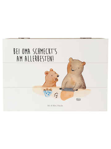 Mr. & Mrs. Panda Holzkiste Oma Backen mit Spruch in Weiß