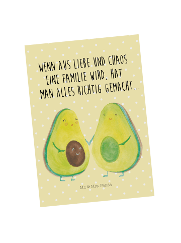 Mr. & Mrs. Panda Postkarte Avocado Pärchen mit Spruch in Gelb Pastell