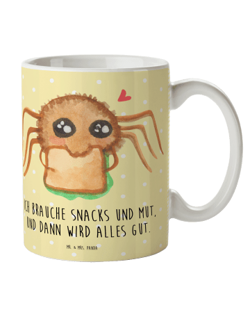 Mr. & Mrs. Panda Kaffeebecher Spinne Agathe Sandwich mit Spruch in Gelb Pastell