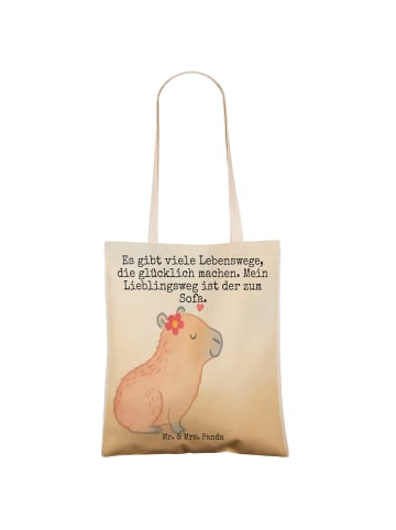 Mr. & Mrs. Panda Einkaufstasche Capybara Blume Design mit Spruch in Weiß