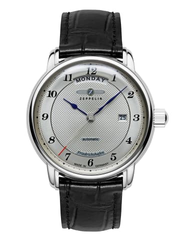 Zeppelin Herrenuhr Automatik Friedrichshafen mit Lederband Silber / Schwarz