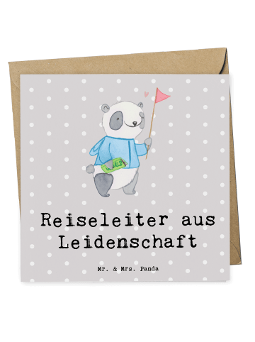 Mr. & Mrs. Panda Grußkarte Reiseleiter Leidenschaft mit Spruch in Grau Pastell