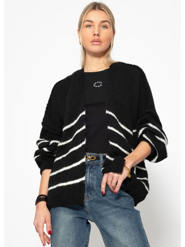 SASSYCLASSY Gestreifter Cardigan mit Außennähten in Schwarz