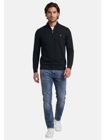 U.S. Polo Assn. Stehkragenpullover USKnooxx – Herren Half-Zip Strickpullover in Schwarz-Rot