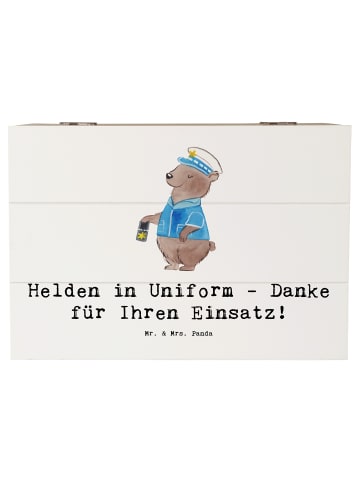 Mr. & Mrs. Panda Holzkiste Polizist Held mit Spruch in Weiß
