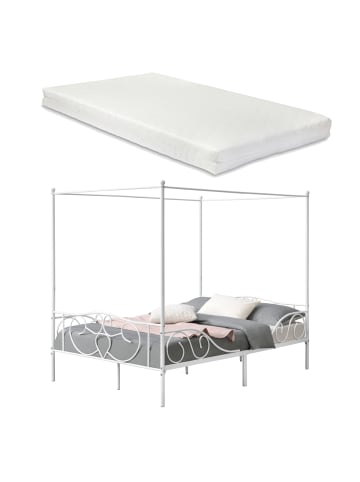 en.casa Himmelbett Finström mit Matratze in Weiß (B)140cm