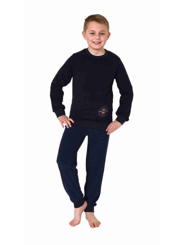 NORMANN langarm Frottee Schlafanzug Pyjama Bündchen - 77729 in blau