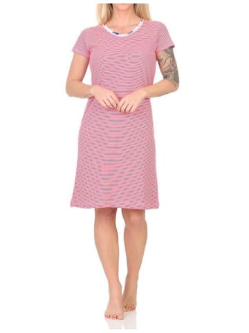 NORMANN Kurzarm Nachthemd Streifenoptik Spitzenbesatz - 85650 in rot