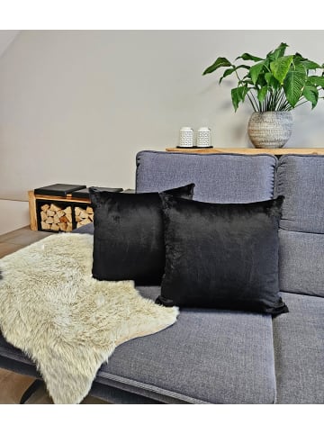 JACK 2er Set Teddy Flausch Kissenhülle Kissenbezug in Schwarz