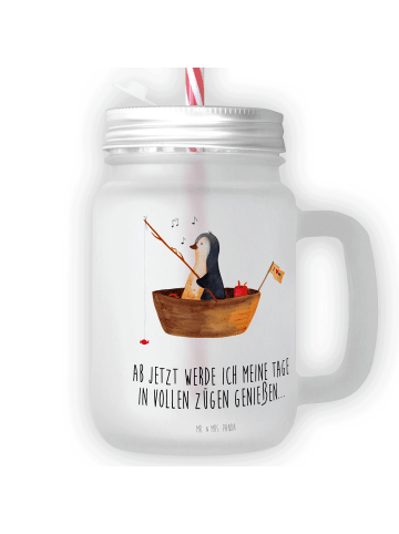 Mr. & Mrs. Panda Limonadenglas Pinguin Angelboot mit Spruch in Transparent