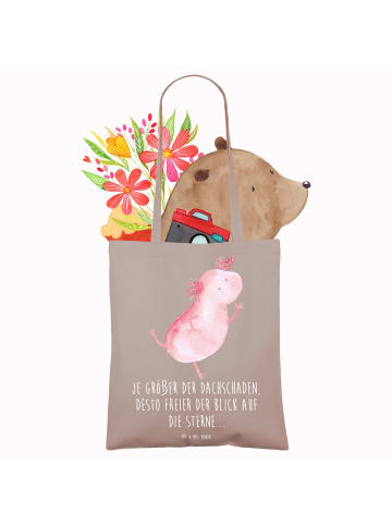 Mr. & Mrs. Panda Shopping Tasche Axolotl Tanzen mit Spruch in Braun Pastell