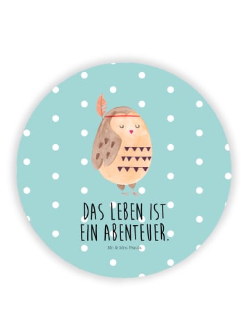 Mr. & Mrs. Panda Rund Magnet Eule Federschmuck mit Spruch in Türkis Pastell