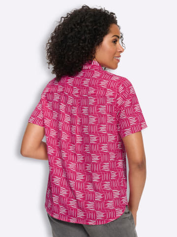 Sieh an! Kurzarm-Bluse in pink-ecru-bedruckt