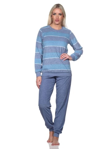 NORMANN Frottee Schlafanzug Bündchen Streifen - 81771 in blau