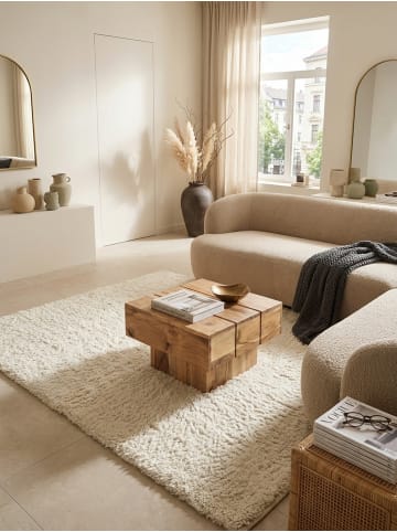 KADIMA DESIGN Beistelltisch aus Massivholz: 44x44x30 cm, handgefertigtes Unikat in Beige