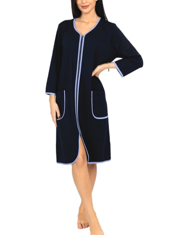 Aquarti Aquarti Damen Bademantel mit Reißverschluss 3/4 Ärmel in dunkelblau