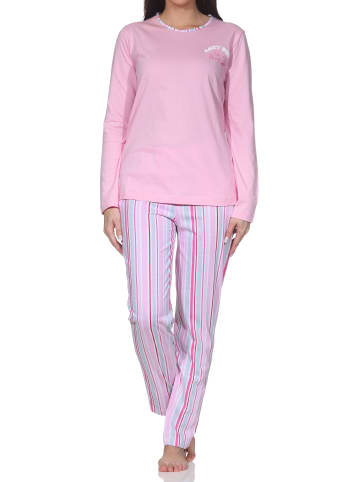 NORMANN Schlafanzug langarm Streifenoptik Übergrösse in rosa