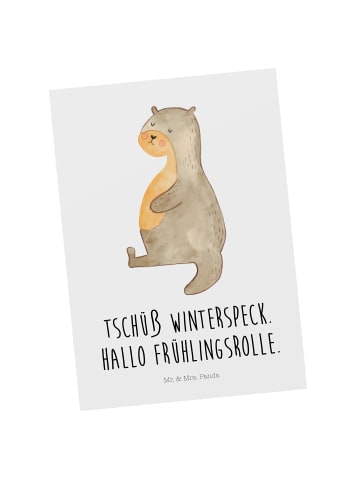 Mr. & Mrs. Panda Postkarte Otter Bauch mit Spruch in Weiß