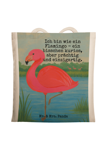 Mr. & Mrs. Panda Schultertasche Flamingo Classic Design mit Spruch in Weiß