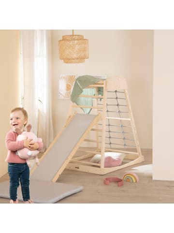 roba Montessori Indoor Spielturm, Holz, mit Rutsche, Netz & Turnringen