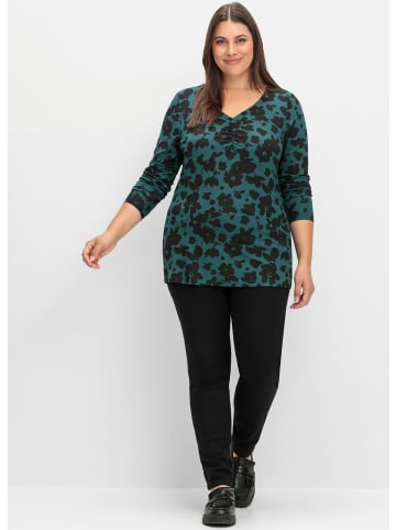 sheego Langarmshirt in tiefgrün-gemustert