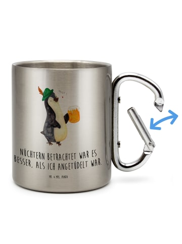 Mr. & Mrs. Panda Kaffeetasse Pinguin Bier mit Spruch in Silber