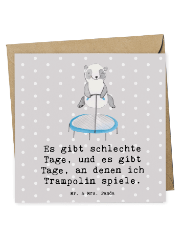 Mr. & Mrs. Panda Deluxe Karte Panda Trampolin springen mit Spruch in Grau Pastell