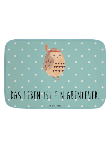 Mr. & Mrs. Panda Duschvorleger Eule Federschmuck mit Spruch in Türkis Pastell