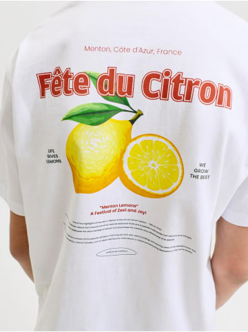 JACK & JONES Junior Basic T-Shirt Backprint Baumwolle Jjlemon in bright white