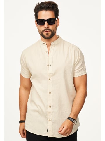 behype Kurzarmhemd - als Sommerhemd aus Leinen im Regular-Fit in Beige