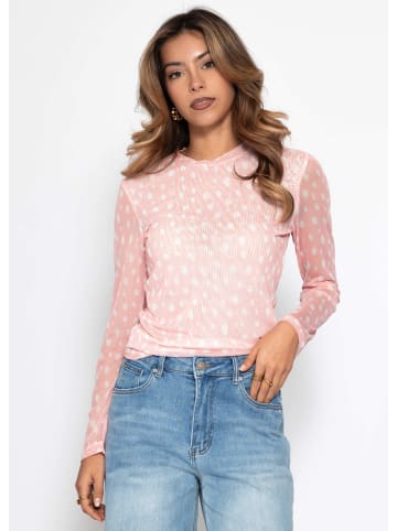 SASSYCLASSY Getupftes Mesh Shirt mit Rundhals in Rosa