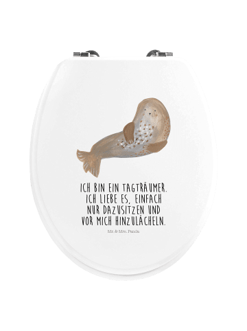 Mr. & Mrs. Panda Toilettendeckel Robbe Lachen mit Spruch in Weiß