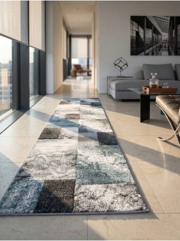 KADIMA DESIGN Teppich Kurzflor Waschbar Karo LATEMAR Strapazierfähig OEKO-TEX in Blau