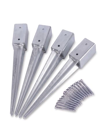 relaxdays 4 x Einschlaghülse in Silber - (B)81 x (H)750 x (T)81 mm