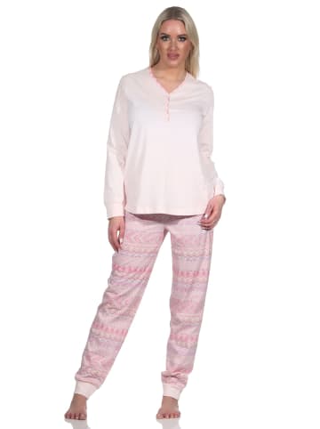 NORMANN Langarm Schlafanzug Pyjama Bündchen Ethnolook - 78516 in rosa