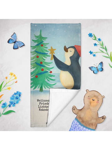Mr. & Mrs. Panda Badelaken Pinguin Weihnachtsbaum Design mit Spruch in Eisblau