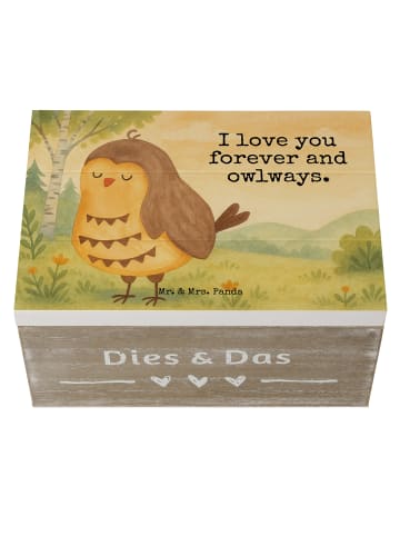 Mr. & Mrs. Panda Aufbewahrungsbox Eule Zufrieden Design mit Spruch in Weiß