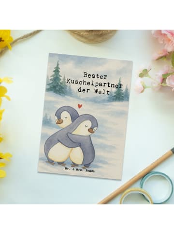 Mr. & Mrs. Panda Postkarte Pinguin Bester Kuschelpartner der Wel... in Weiß