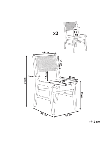 Beliani 2er-Set Esszimmerstuhl OZELLA in Braun/Beige