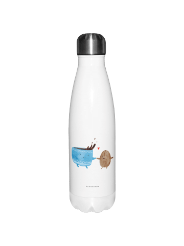 Mr. & Mrs. Panda Wasserflasche Kaffee Bohne ohne Spruch in Weiß