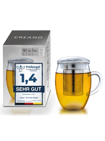 Creano Teeglas "all-in-one" mit Edelstahlfilter  - 400ml Glas