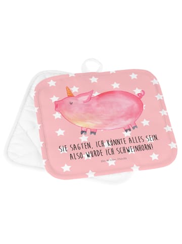 Mr. & Mrs. Panda Topflappen lustig Einhorn Schwein mit Spruch in Rot Pastell