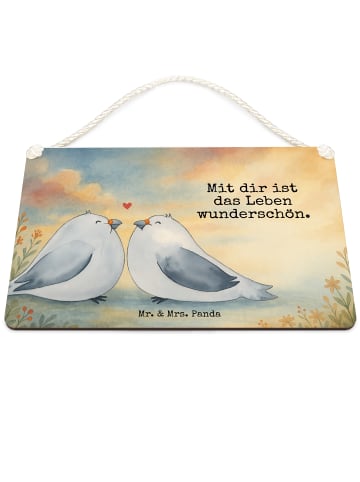 Mr. & Mrs. Panda Schild Turteltauben Liebe Design mit Spruch in Weiß
