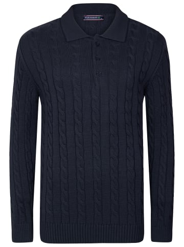 Felix Hardy Grobstrick Zopfmuster Langarm Polo Pullover in navy